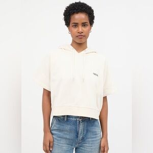 Celine Cream Off White Cropped Hoodie with Embroidered CELINE